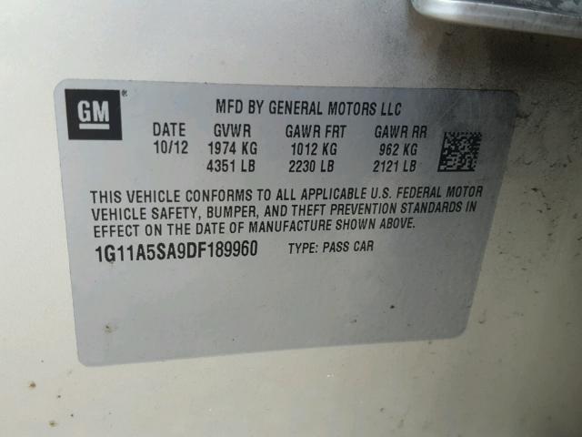 1G11A5SA9DF189960 - 2013 CHEVROLET MALIBU LS 棕色 照片 10