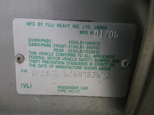 JF1SG69606H753672 - 2006 SUBARU FORESTER 2 SILVER photo 10