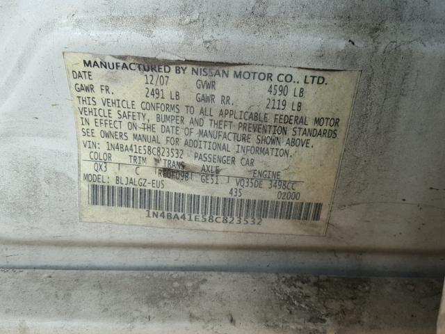 1N4BA41E58C823532 - 2008 NISSAN MAXIMA WHITE photo 10