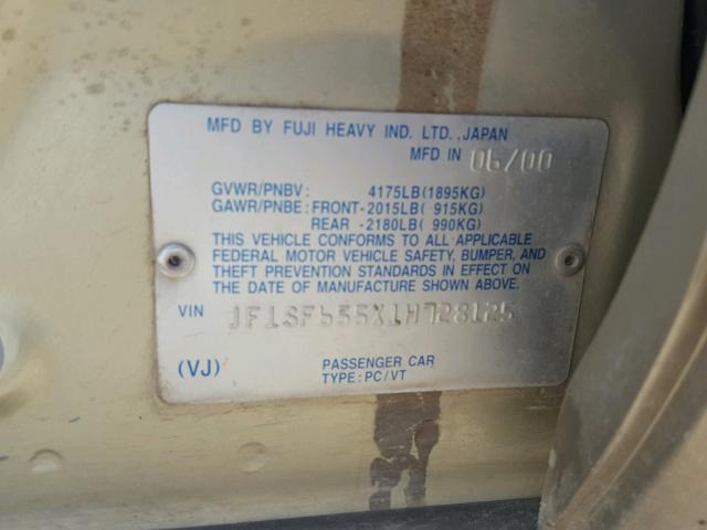 JF1SF655X1H728125 - 2001 SUBARU FORESTER S Qızıl foto 10