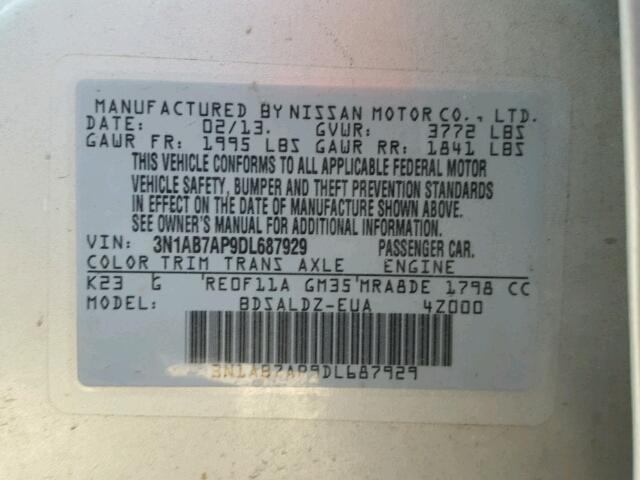 3N1AB7AP9DL687929 - 2013 NISSAN SENTRA S SILVER photo 10