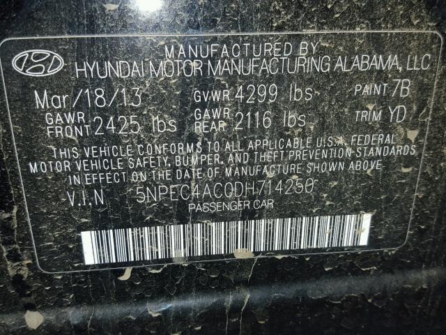 5NPEC4AC0DH714250 - 2013 HYUNDAI SONATA SE BLACK photo 10