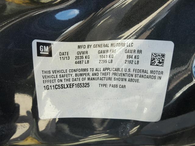 1G11C5SLXEF165325 - 2014 CHEVROLET MALIBU 1LT BLACK photo 10