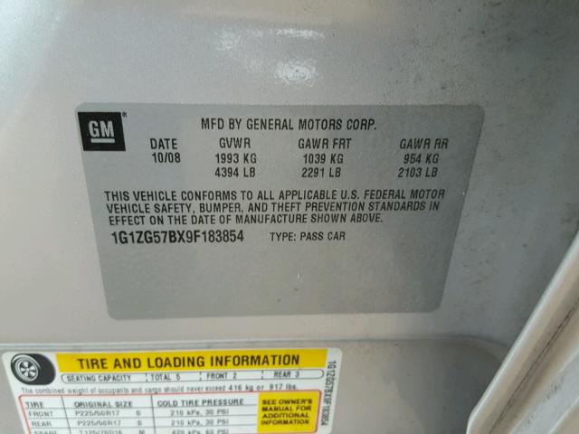 1G1ZG57BX9F183854 - 2009 CHEVROLET MALIBU LS SILVER photo 10
