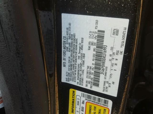 3FA6P0HR0DR376993 - 2013 FORD FUSION BLACK photo 10