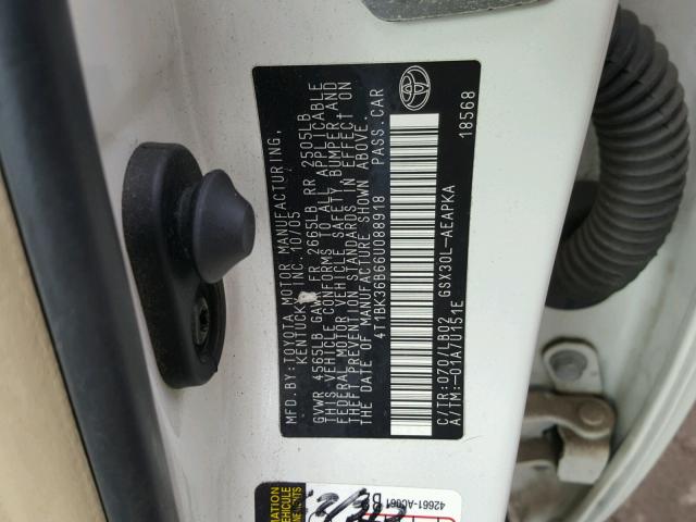 4T1BK36B66U088918 - 2006 TOYOTA AVALON XL WHITE photo 10