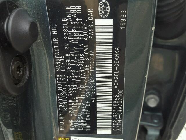 4T1BE32K15U033787 - 2005 TOYOTA CAMRY LE 绿色 照片 10