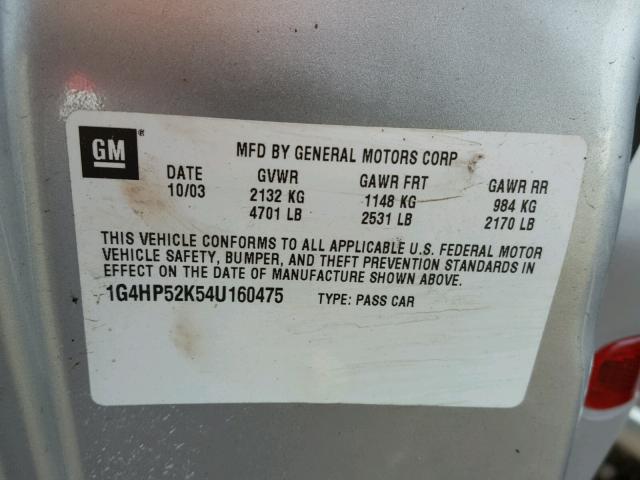 1G4HP52K54U160475 - 2004 BUICK LESABRE CU SILVER photo 10