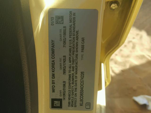 KL8CD6S94DC574226 - 2013 CHEVROLET SPARK 1LT YELLOW photo 10