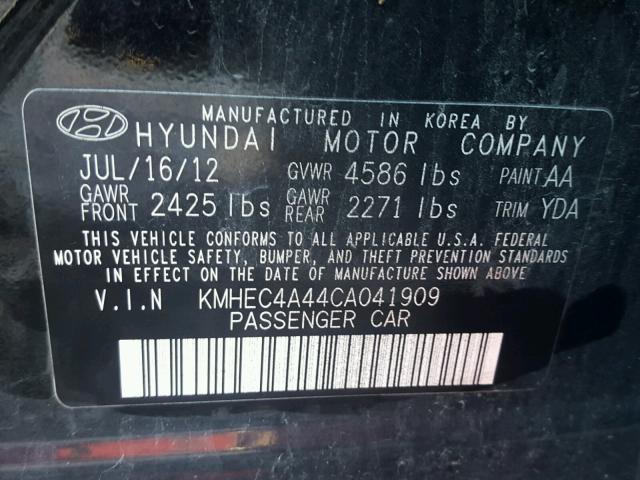 KMHEC4A44CA041909 - 2012 HYUNDAI SONATA HYB BLACK photo 10