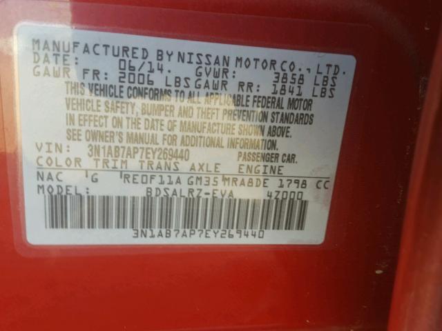 3N1AB7AP7EY269440 - 2014 NISSAN SENTRA S RED photo 10