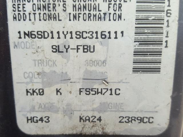 1N6SD11Y1SC316111 - 1995 NISSAN TRUCK XE GRAY photo 10