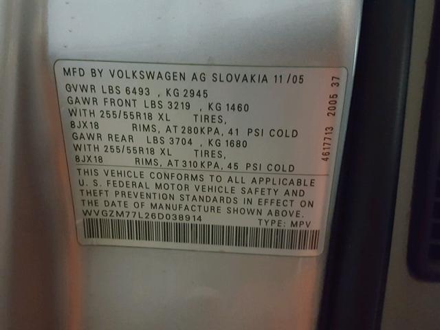 WVGZM77L26D038914 - 2006 VOLKSWAGEN TOUAREG 4. SILVER photo 10