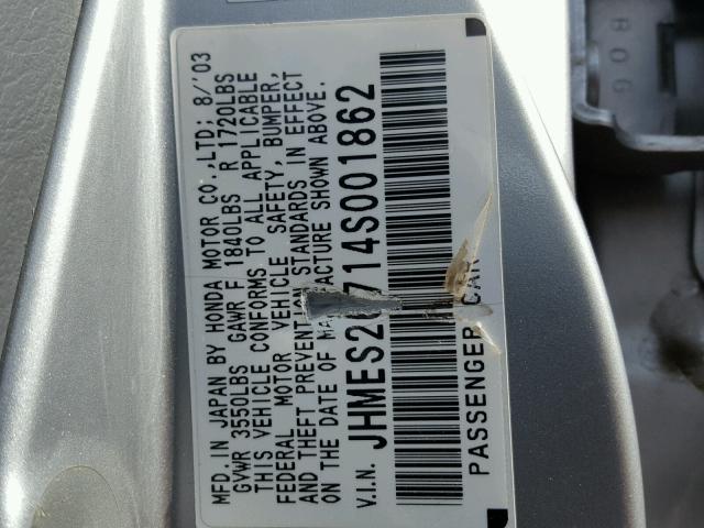 JHMES26714S001862 - 2004 HONDA CIVIC EX 银色 照片 10