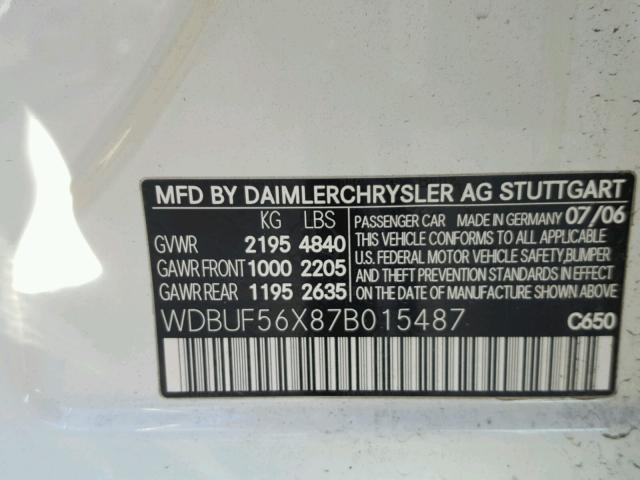 WDBUF56X87B015487 - 2007 MERCEDES-BENZ E 350 WHITE photo 10