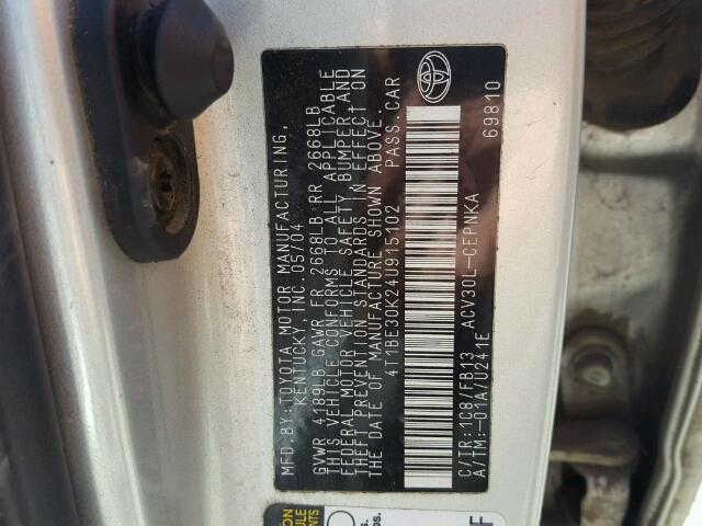 4T1BE30K24U915102 - 2004 TOYOTA CAMRY SILVER photo 10