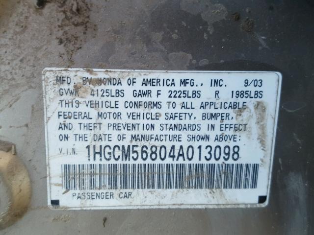 1HGCM56804A013098 - 2004 HONDA ACCORD GOLD photo 10