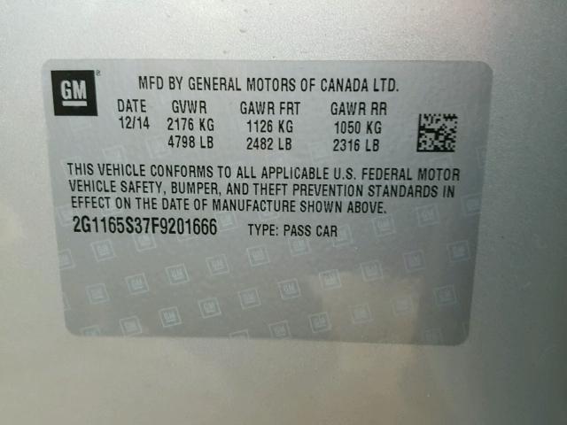 2G1165S37F9201666 - 2015 CHEVROLET IMPALA LTZ SILVER photo 10