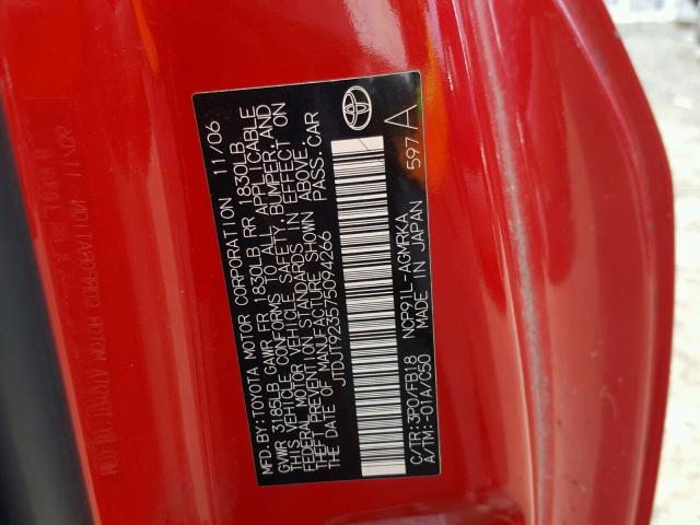 JTDJT923575094266 - 2007 TOYOTA YARIS RED photo 10