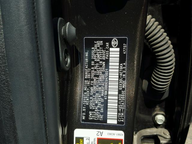 4T1BK3DB9CU470021 - 2012 TOYOTA AVALON BAS Қоңыр фото 10