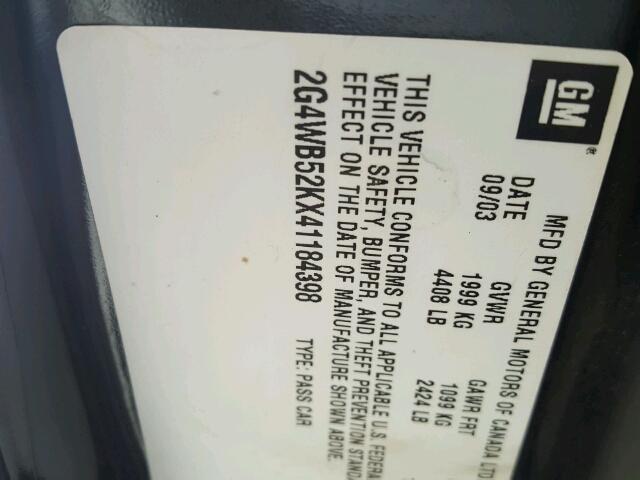 2G4WB52KX41184398 - 2004 BUICK REGAL LS CHARCOAL photo 10