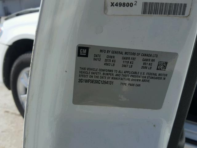 2G1WF5E3XC1294131 - 2012 CHEVROLET IMPALA LS WHITE photo 10