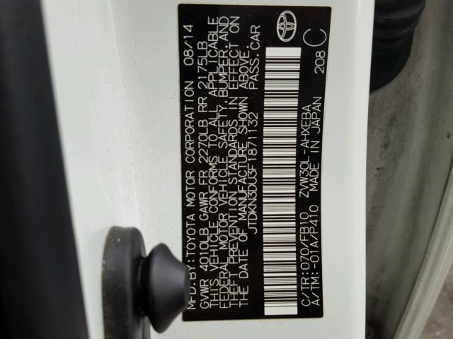 JTDKN3DU3F1871132 - 2015 TOYOTA PRIUS WHITE photo 10