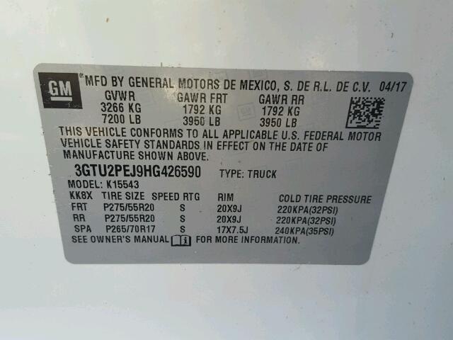 3GTU2PEJ9HG426590 - 2017 GMC SIERRA K15 WHITE photo 10