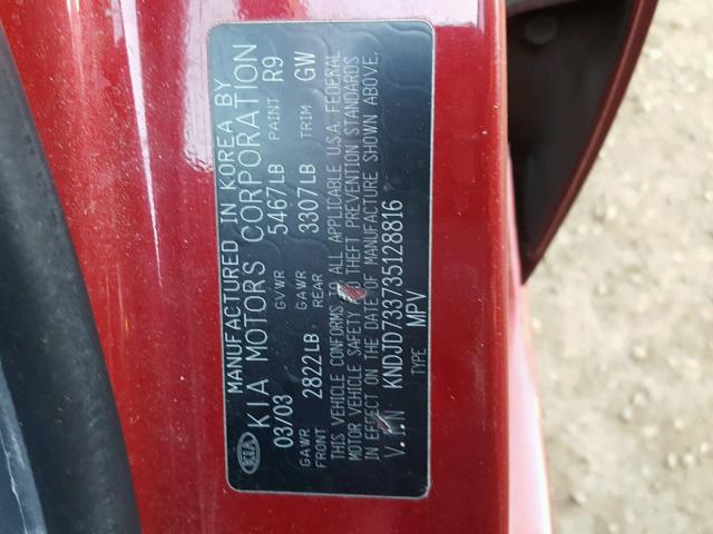 KNDJD733735128816 - 2003 KIA SORENTO RED photo 10