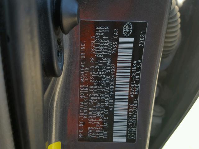 4T1BF1FK8DU241997 - 2013 TOYOTA CAMRY L GRAY photo 10