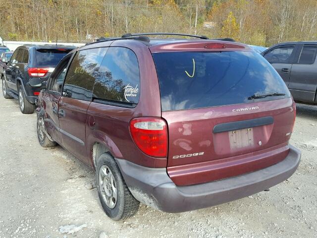 1B4GP25372B730209 - 2002 DODGE CARAVAN SE MAROON photo 3