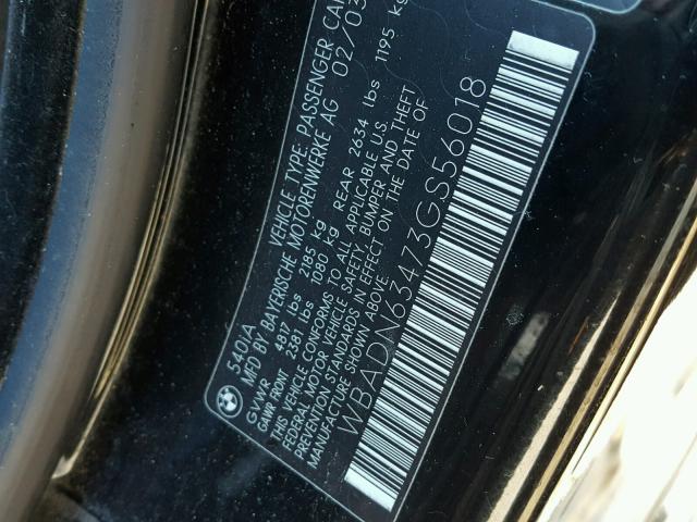 WBADN63473GS56018 - 2003 BMW 540 I AUTO BLACK photo 10