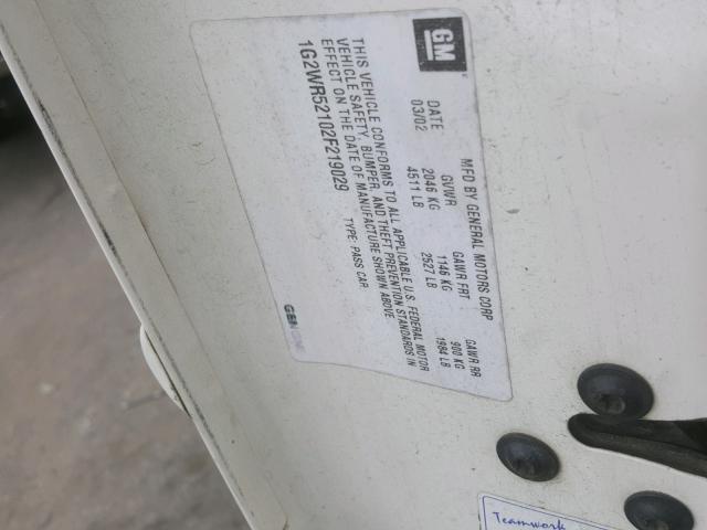 1G2WR52102F219029 - 2002 PONTIAC GRAND PRIX WHITE photo 10