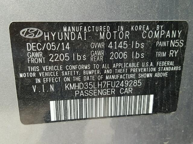 KMHD35LH7FU249285 - 2015 HYUNDAI ELANTRA GT SILVER photo 10