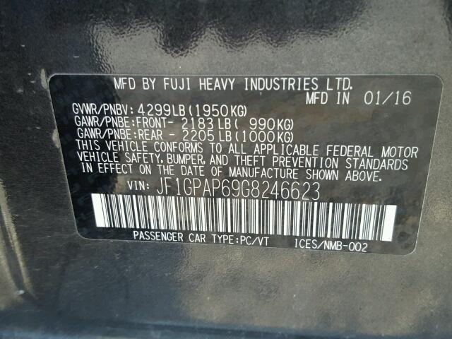 JF1GPAP69G8246623 - 2016 SUBARU IMPREZA SP GRAY photo 10