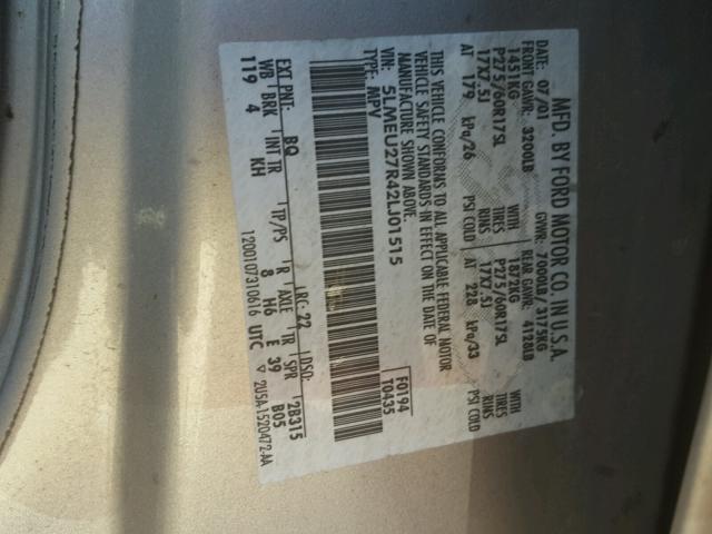 5LMEU27R42LJ01515 - 2002 LINCOLN NAVIGATOR Złoty zdjęcie 10