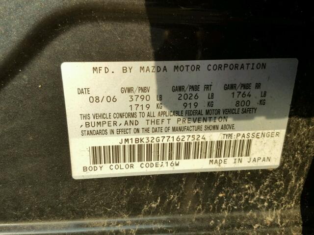 JM1BK32G771627524 - 2007 MAZDA 3 BLACK photo 10