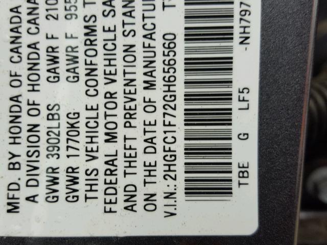 2HGFC1F72GH656560 - 2016 HONDA CIVIC EXL Gümüş foto 10