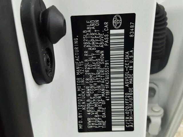 4T1BF1FK7GU555791 - 2016 TOYOTA CAMRY LE თეთრი ფოტო 10