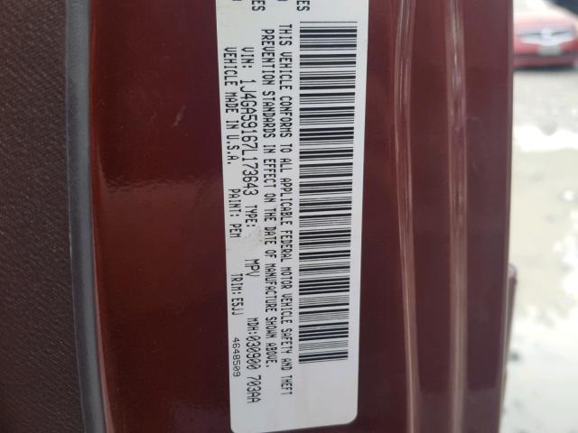 1J4GA59167L173643 - 2007 JEEP WRANGLER S BURGUNDY photo 10