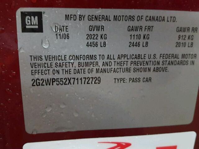 2G2WP552X71172729 - 2007 PONTIAC GRAND PRIX RED photo 10