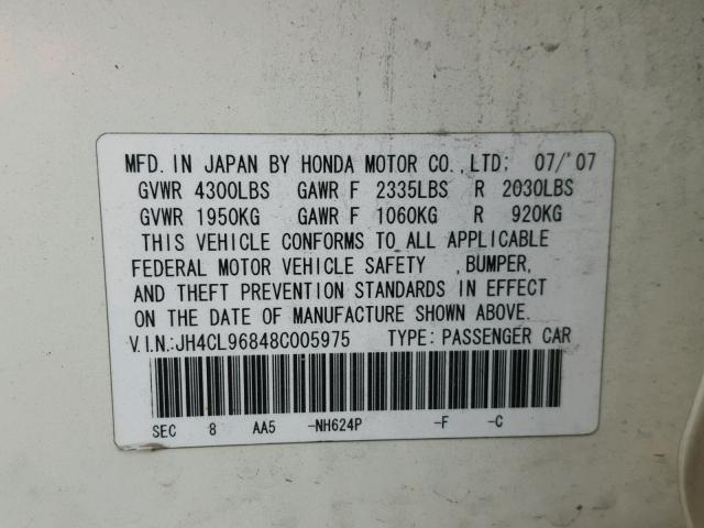 JH4CL96848C005975 - 2008 ACURA TSX WHITE photo 10