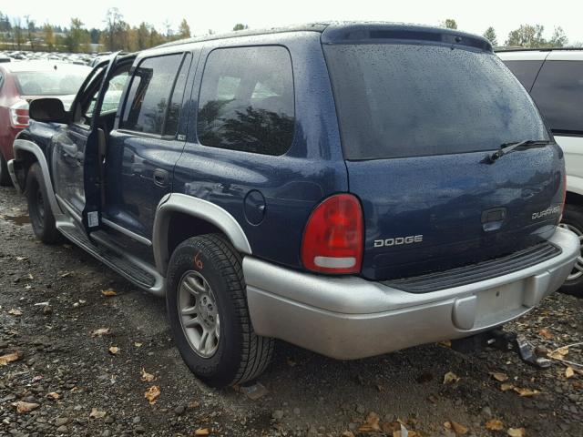 1B4HR58N82F188219 - 2002 DODGE DURANGO SL BLUE photo 3