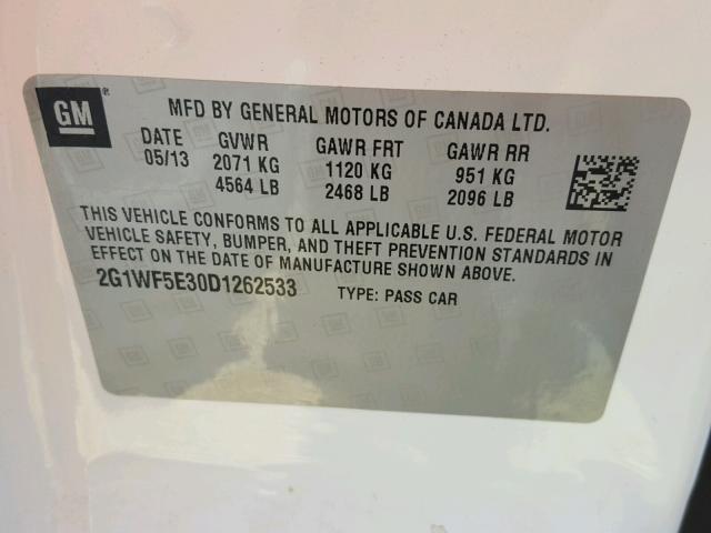 2G1WF5E30D1262533 - 2013 CHEVROLET IMPALA LS WHITE photo 10