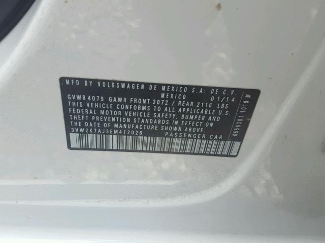 3VW2K7AJ3EM412028 - 2014 VOLKSWAGEN JETTA BASE თეთრი ფოტო 10