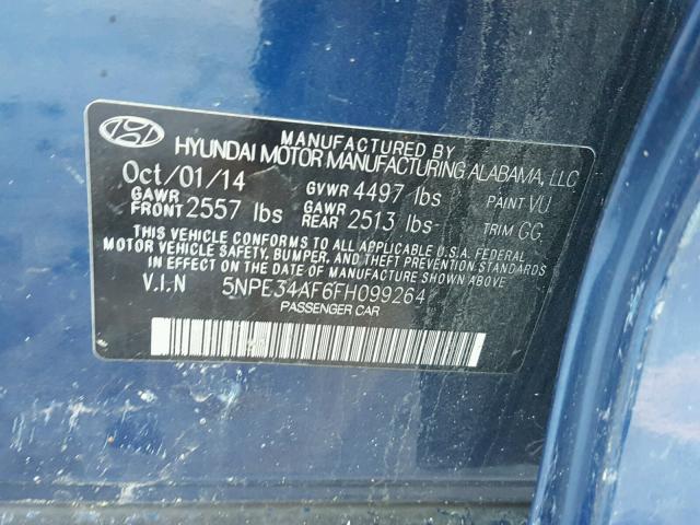 5NPE34AF6FH099264 - 2015 HYUNDAI SONATA SPO BLUE photo 10