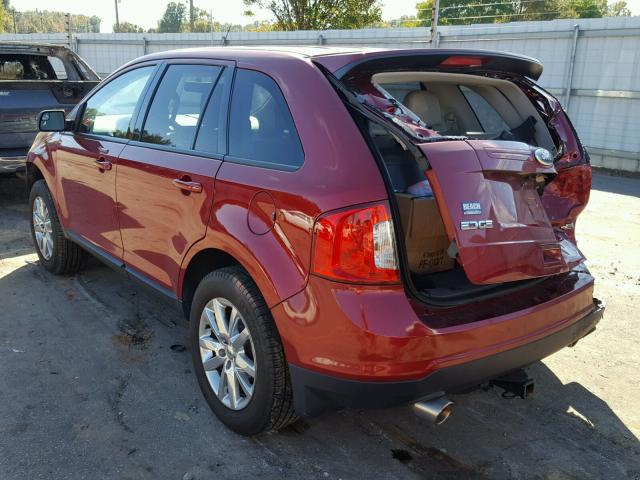 2FMDK3JC9EBA98520 - 2014 FORD EDGE SEL RED photo 3