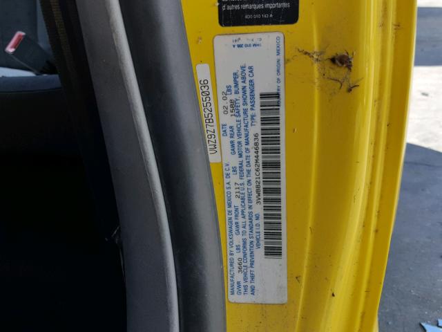 3VWBB21C62M446836 - 2002 VOLKSWAGEN NEW BEETLE 黄色 照片 10