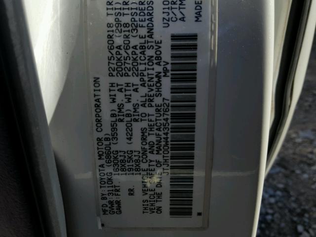 JTJHT00W443547627 - 2004 LEXUS LX 470 WHITE photo 10