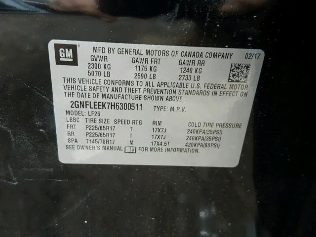 2GNFLEEK7H6300511 - 2017 CHEVROLET EQUINOX LS BLACK photo 10